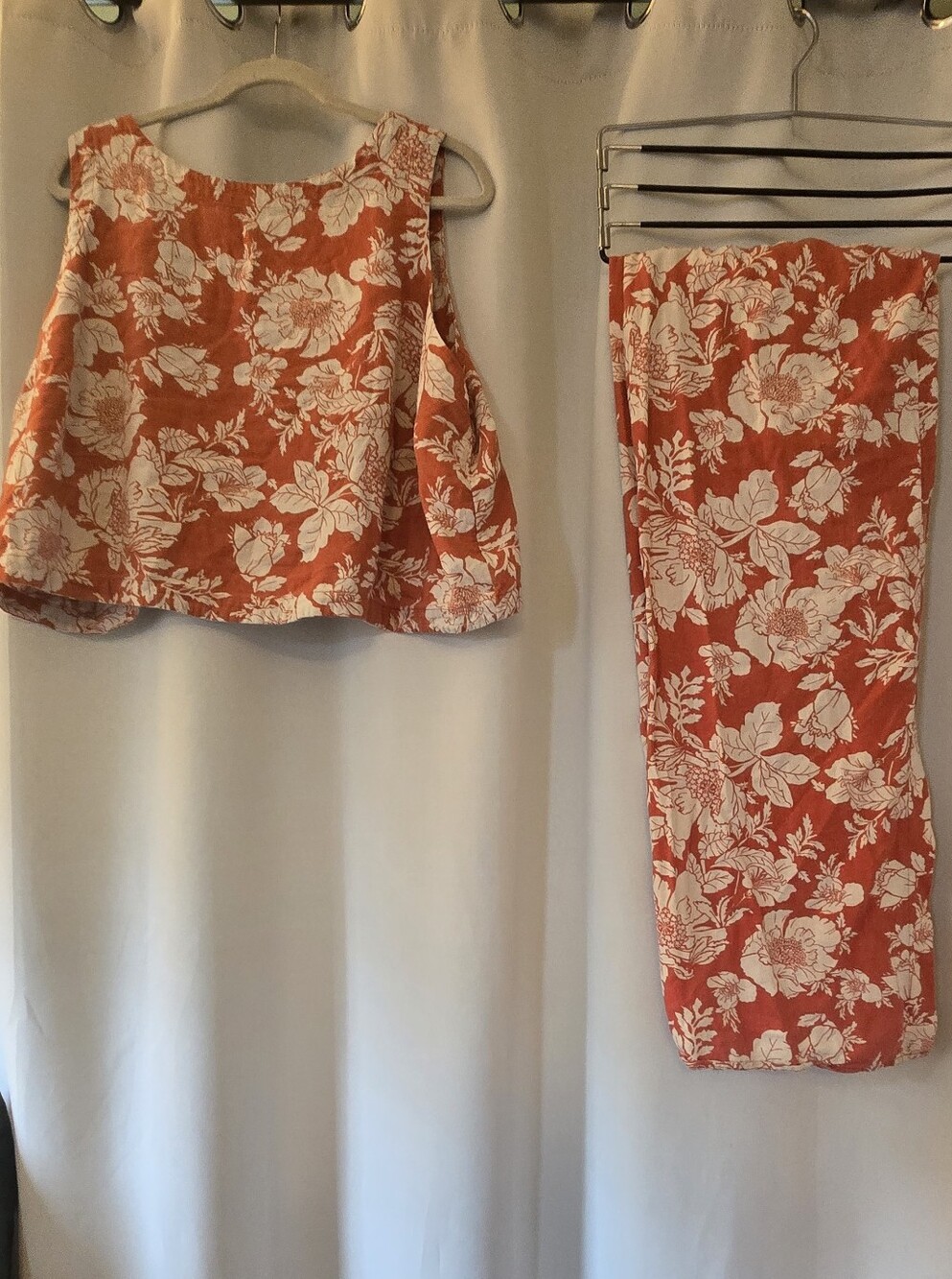 Old Navy Coral Maxi Skirt And Crop Top with White Floral Print
